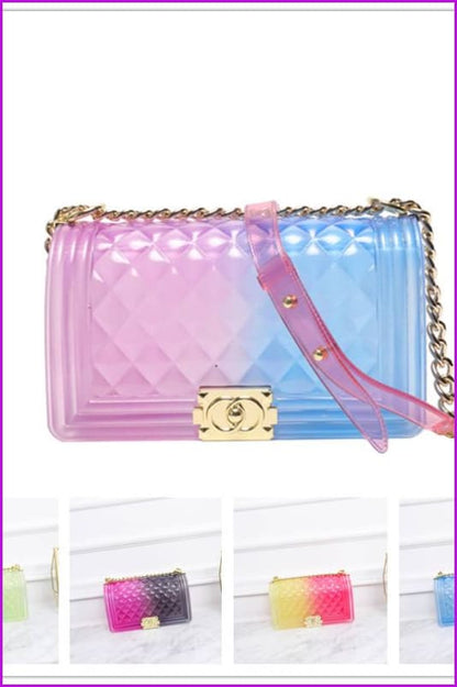 Plaid Jelly Gradient Transparent Cross Body Bag F055 - Furdela