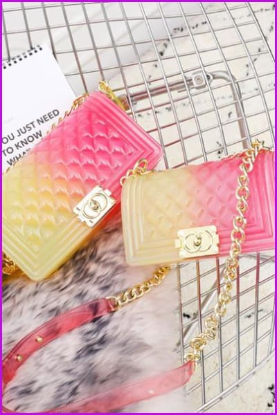 Plaid Jelly Gradient Transparent Cross Body Bag F055 - Furdela