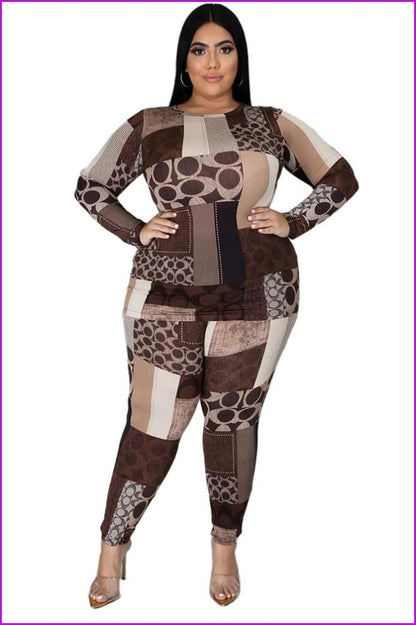 Plus Size Fashion Top and Pants Set F1286 - Furdela