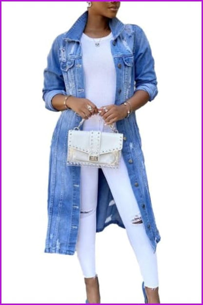 Plus Size Vintage Casual Denim Jacket F3123 - Furdela
