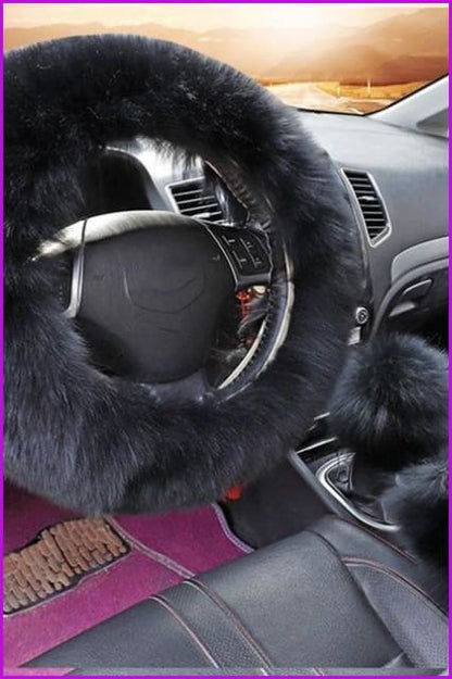 Plush Car Steering Wheel Cover Three Pieces Set F1582 - Furdela