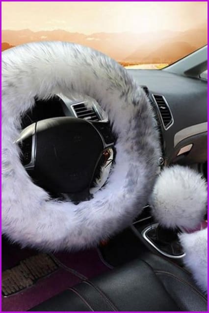 Plush Car Steering Wheel Cover Three Pieces Set F1582 - Furdela