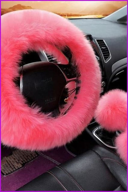 Plush Car Steering Wheel Cover Three Pieces Set F1582 - Furdela