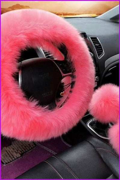 Plush Car Steering Wheel Cover Three Pieces Set F1582 - Furdela