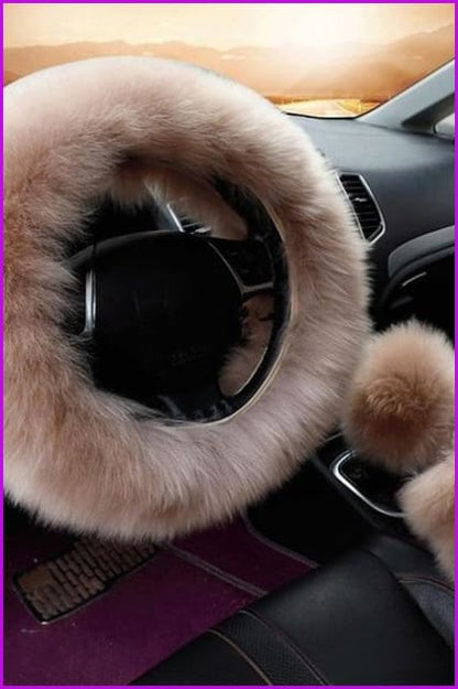 Plush Car Steering Wheel Cover Three Pieces Set F1582 - Furdela