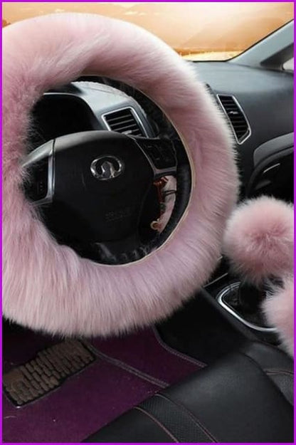 Plush Car Steering Wheel Cover Three Pieces Set F1582 - Furdela