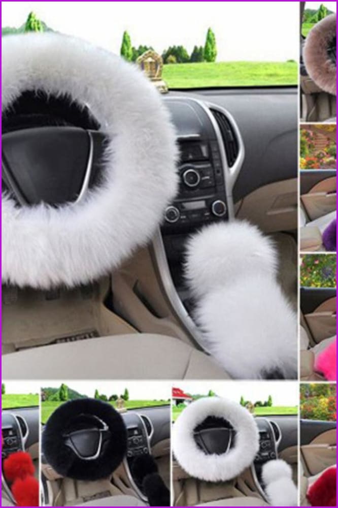 Plush Car Steering Wheel Cover Three Pieces Set F1582 - Furdela