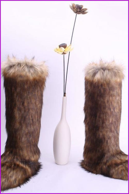 [Pre-sale] 12 Colors Faux Fur Over Knee Boots F373 - Furdela