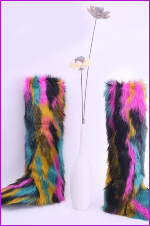 [Pre-sale] 12 Colors Faux Fur Over Knee Boots F373 - Furdela