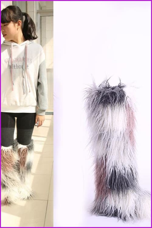 [Pre-sale] 12 Colors Faux Fur Over Knee Boots F373 - Furdela