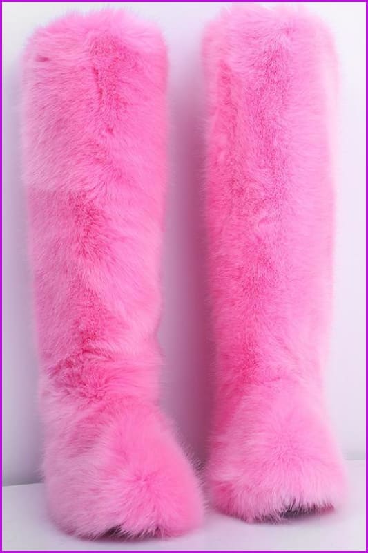 [Pre-sale] 12 Colors Faux Fur Over Knee Boots F373 - Furdela