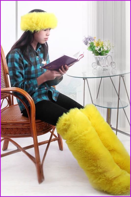 [Pre-sale] 12 Colors Faux Fur Over Knee Boots F373 - Furdela