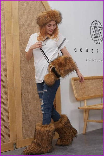 [Pre-sale] {Faux Fur} Hairband+Bag+Fur ball+Boots Set F1442 - Furdela