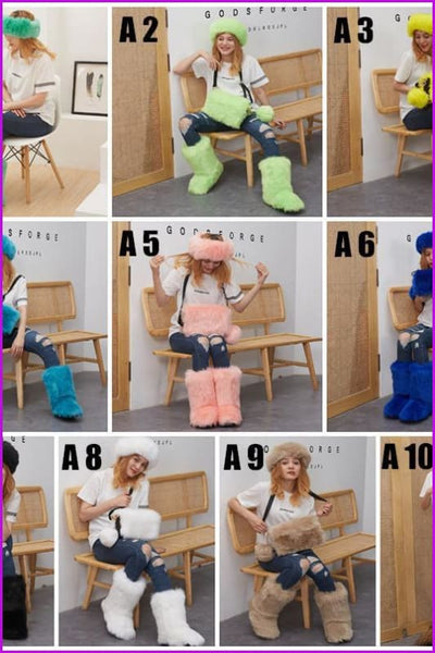 [Pre-sale] {Faux Fur} Hairband+Bag+Fur ball+Boots Set F1442 - Furdela
