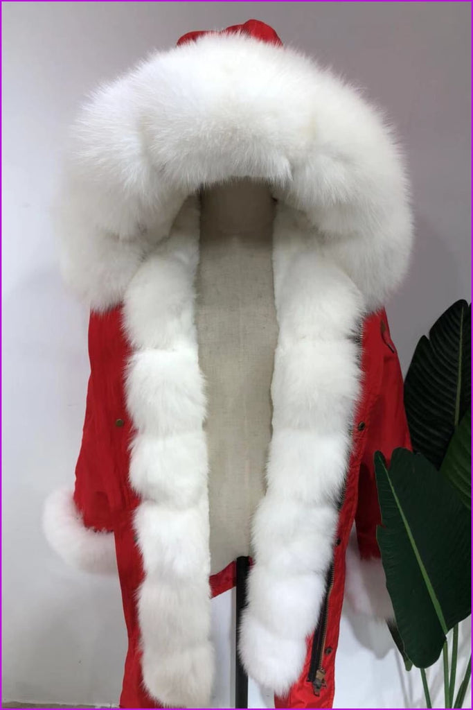 [Pre-sale] S-3XL White Rex Rabbit Fur Parka With Fox Fur Collar F305 - Furdela