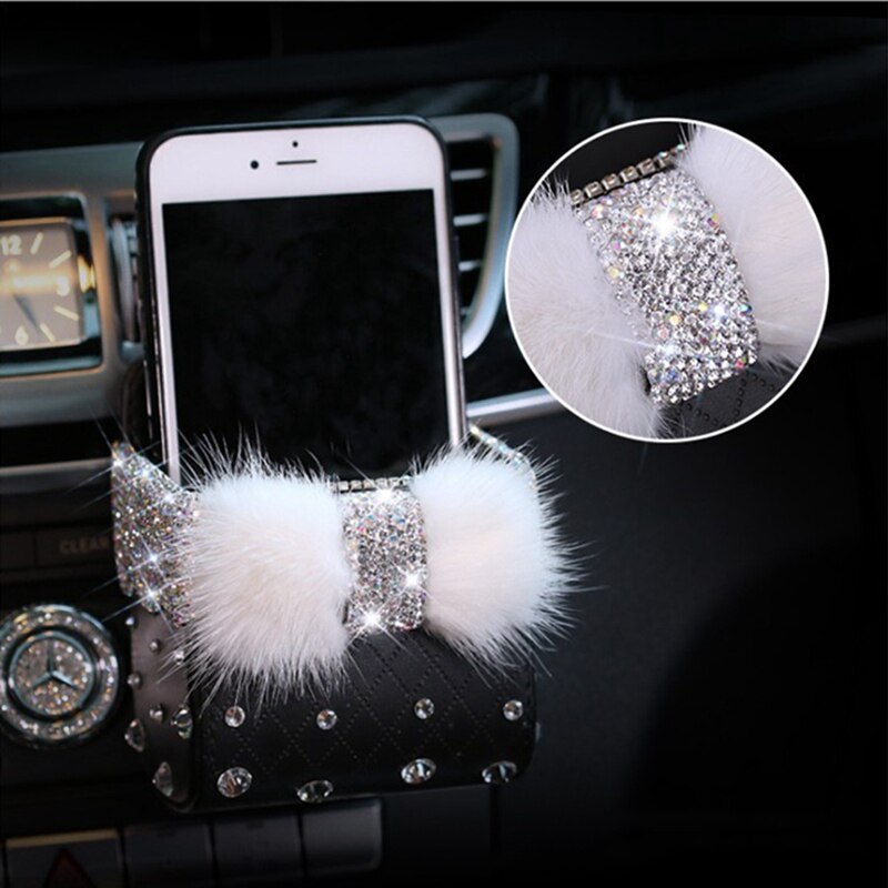 Black/Beige Blingbling Mink Bow Car Holder F410 - Furdela