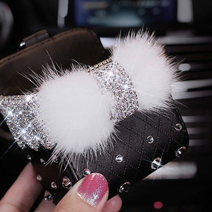 Black/Beige Blingbling Mink Bow Car Holder F410 - Furdela