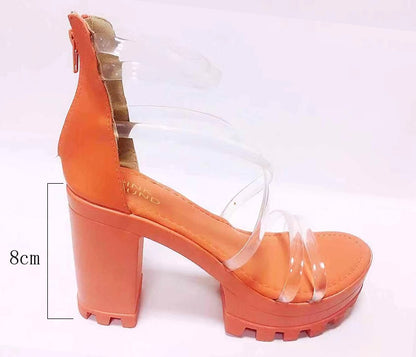 PVC Jelly Platform Transparent Sandals F446 - Furdela