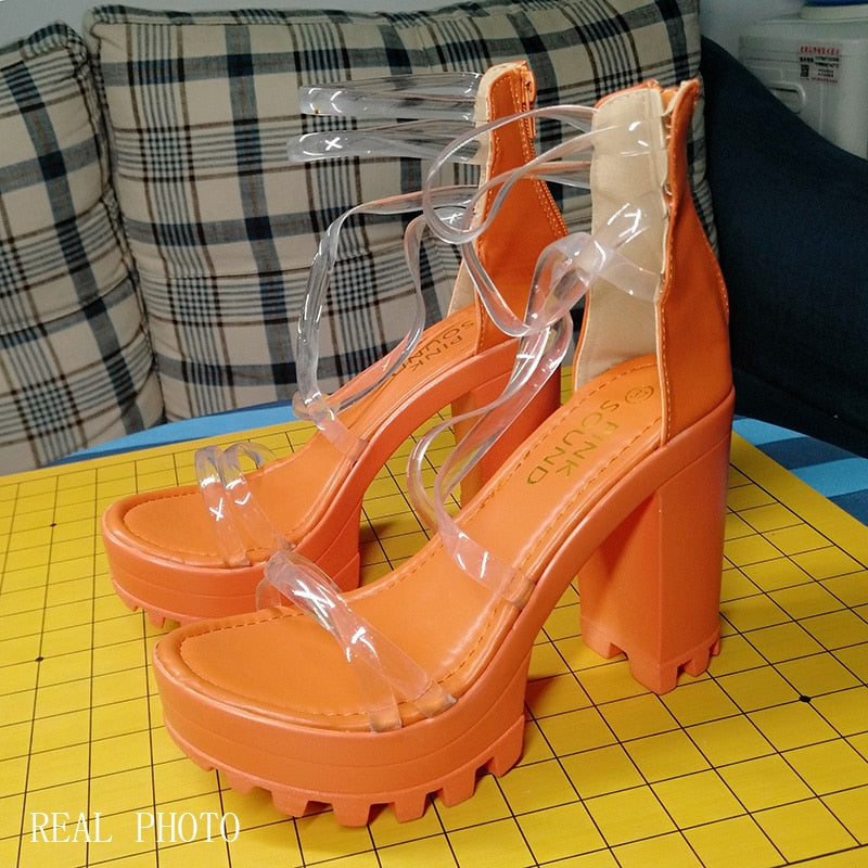 PVC Jelly Platform Transparent Sandals F446 - Furdela