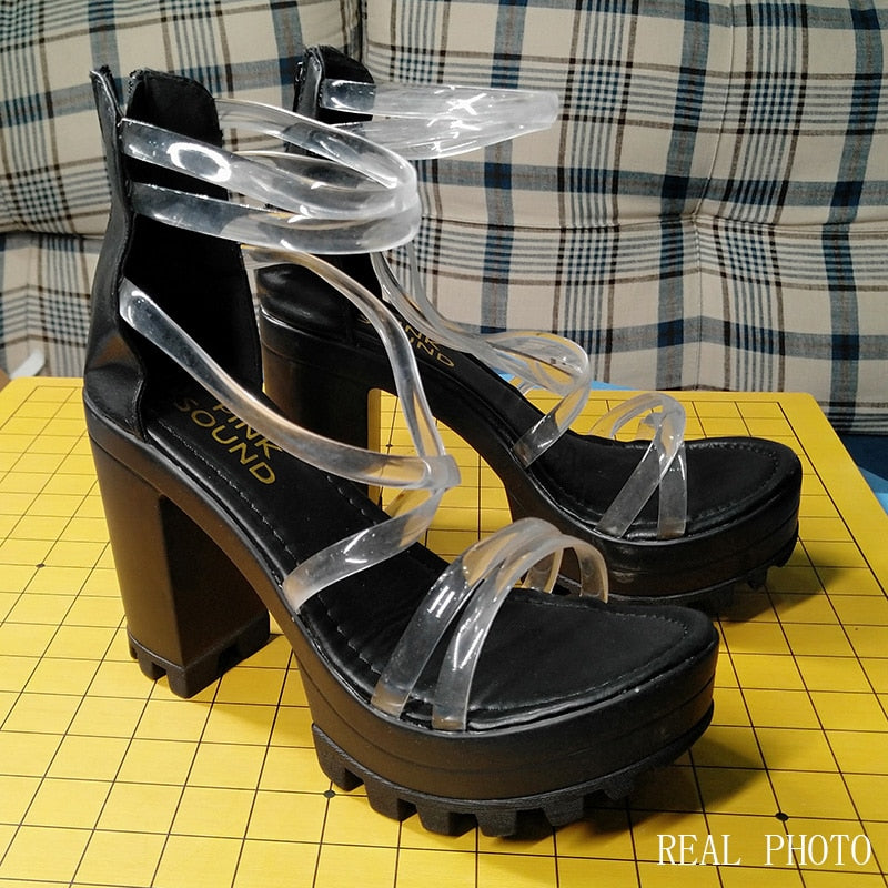 PVC Jelly Platform Transparent Sandals F446 - Furdela