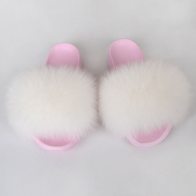 {5-7 days wait for make} Pink Sole Normal Fluffy Fur Slides F576 - Furdela