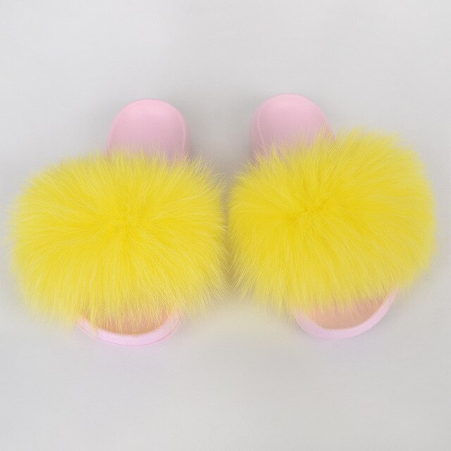 {5-7 days wait for make} Pink Sole Normal Fluffy Fur Slides F576 - Furdela