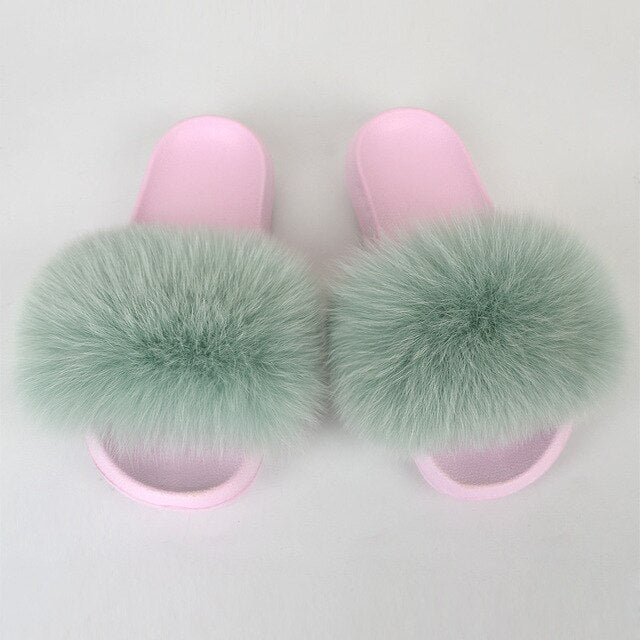 {5-7 days wait for make} Pink Sole Normal Fluffy Fur Slides F576 - Furdela