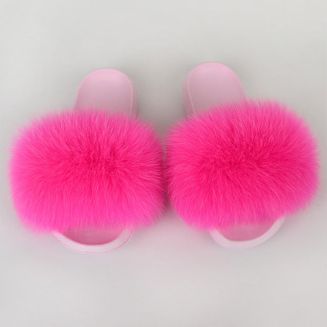 {5-7 days wait for make} Pink Sole Normal Fluffy Fur Slides F576 - Furdela