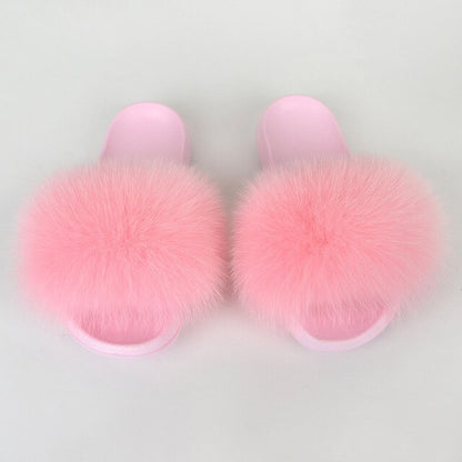 {5-7 days wait for make} Pink Sole Normal Fluffy Fur Slides F576 - Furdela