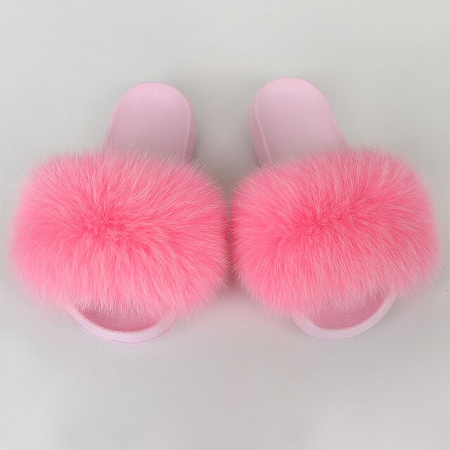 {5-7 days wait for make} Pink Sole Normal Fluffy Fur Slides F576 - Furdela