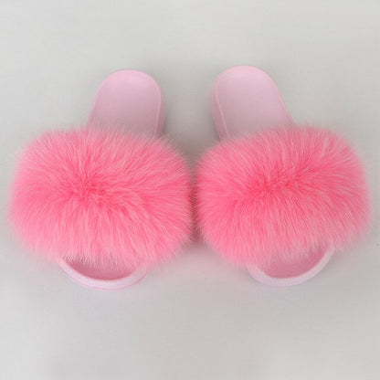 {5-7 days wait for make} Pink Sole Normal Fluffy Fur Slides F576 - Furdela