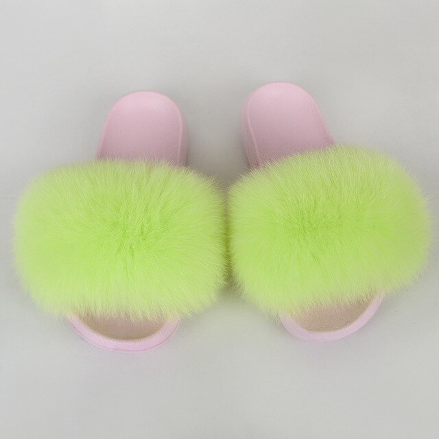 {5-7 days wait for make} Pink Sole Normal Fluffy Fur Slides F576 - Furdela