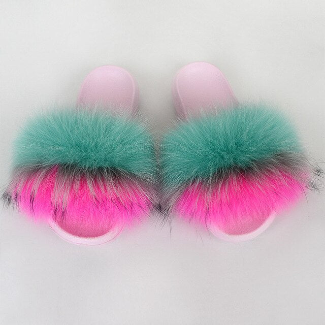 {5-7 days wait for make} Pink Sole Normal Fluffy Fur Slides F576 - Furdela