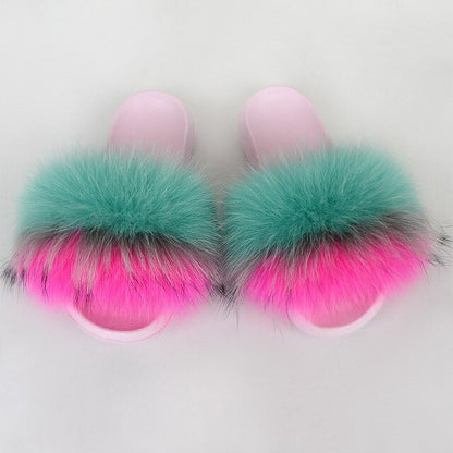 {5-7 days wait for make} Pink Sole Normal Fluffy Fur Slides F576 - Furdela