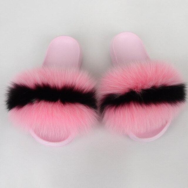 {5-7 days wait for make} Pink Sole Normal Fluffy Fur Slides F576 - Furdela