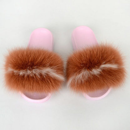 {5-7 days wait for make} Pink Sole Normal Fluffy Fur Slides F576 - Furdela