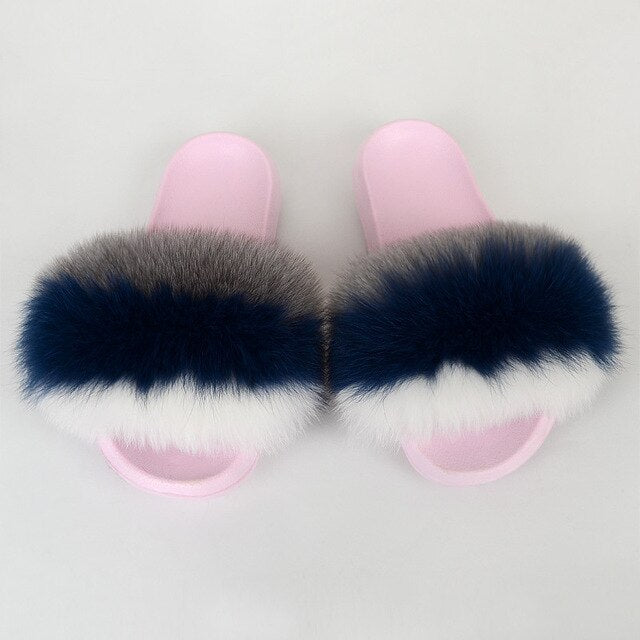 {5-7 days wait for make} Pink Sole Normal Fluffy Fur Slides F576 - Furdela