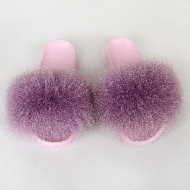 {5-7 days wait for make} Pink Sole Normal Fluffy Fur Slides F576 - Furdela