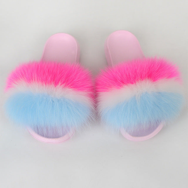 {5-7 days wait for make} Pink Sole Normal Fluffy Fur Slides F576 - Furdela