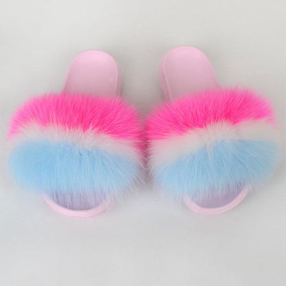 {5-7 days wait for make} Pink Sole Normal Fluffy Fur Slides F576 - Furdela