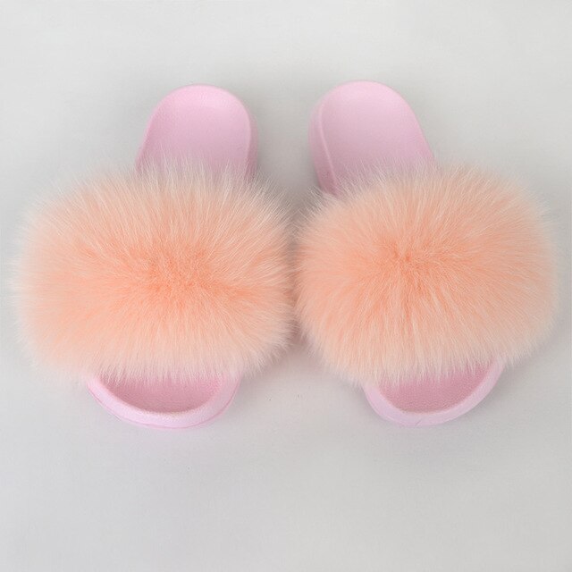 {5-7 days wait for make} Pink Sole Normal Fluffy Fur Slides F576 - Furdela