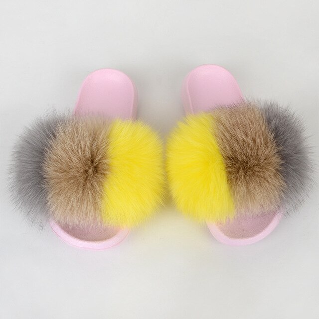 {5-7 days wait for make} Pink Sole Normal Fluffy Fur Slides F576 - Furdela