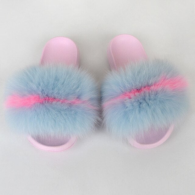 {5-7 days wait for make} Pink Sole Normal Fluffy Fur Slides F576 - Furdela