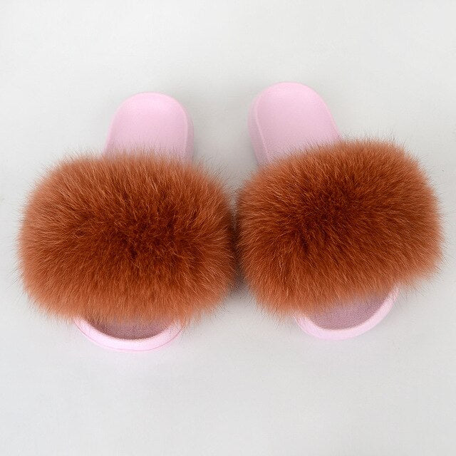 {5-7 days wait for make} Pink Sole Normal Fluffy Fur Slides F576 - Furdela