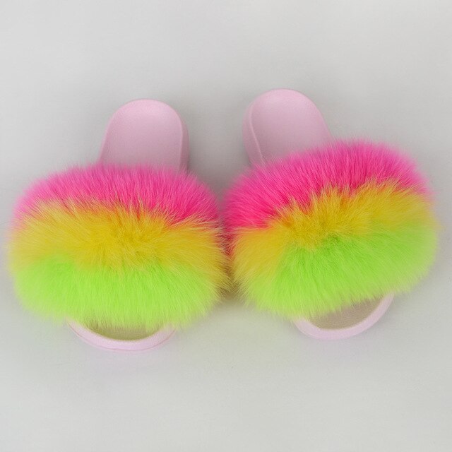 {5-7 days wait for make} Pink Sole Normal Fluffy Fur Slides F576 - Furdela