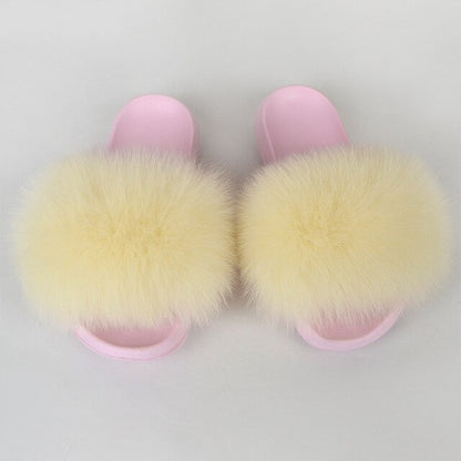 {5-7 days wait for make} Pink Sole Normal Fluffy Fur Slides F576 - Furdela