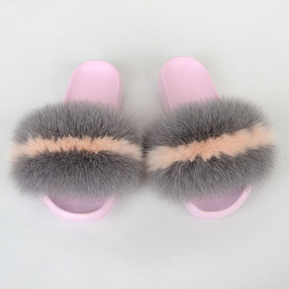 {5-7 days wait for make} Pink Sole Normal Fluffy Fur Slides F576 - Furdela