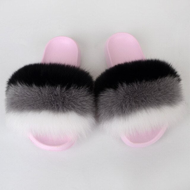 {5-7 days wait for make} Pink Sole Normal Fluffy Fur Slides F576 - Furdela