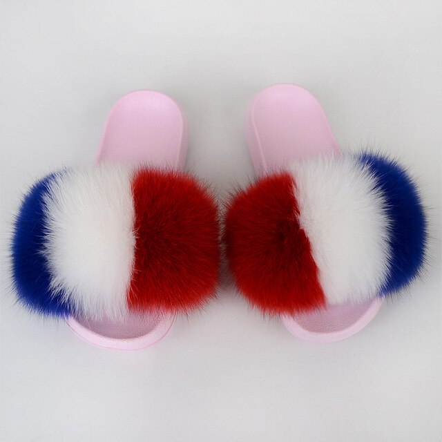 {5-7 days wait for make} Pink Sole Normal Fluffy Fur Slides F576 - Furdela