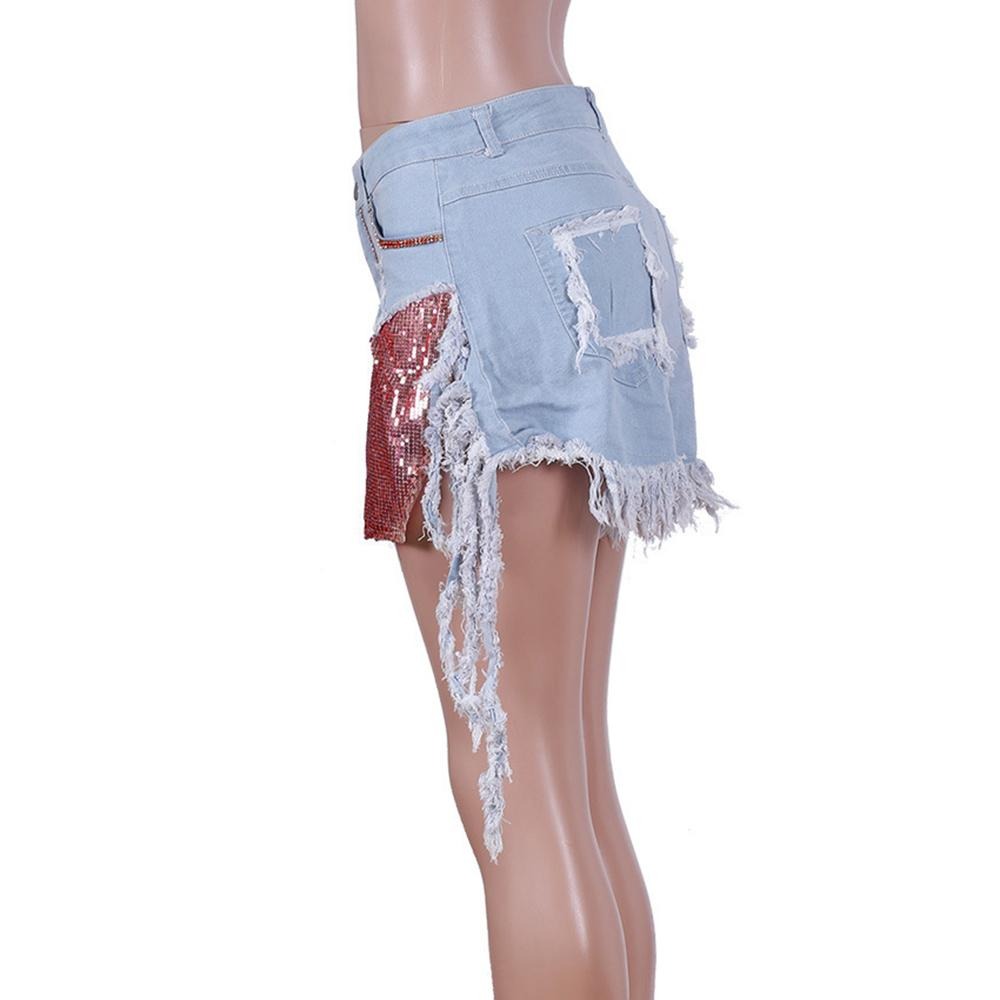 Club Sequin Destroyed Denim Shorts F773 - Furdela Wholesale